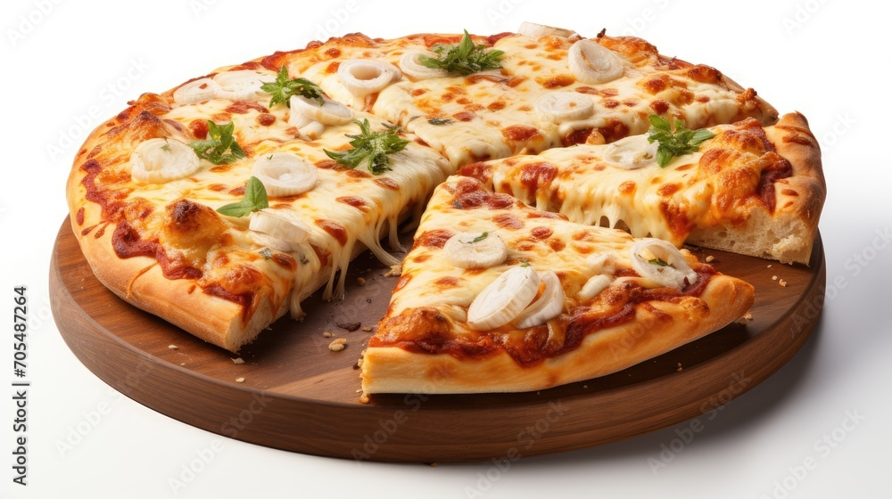 Sliced pizza with melted cheese