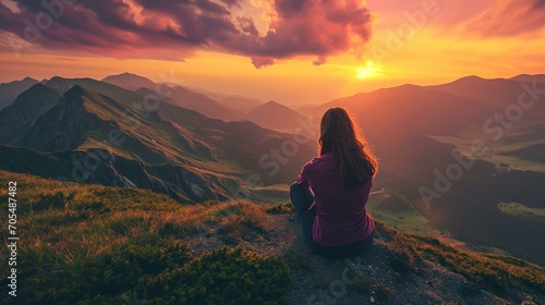 lady overlooking sunset in the mountains