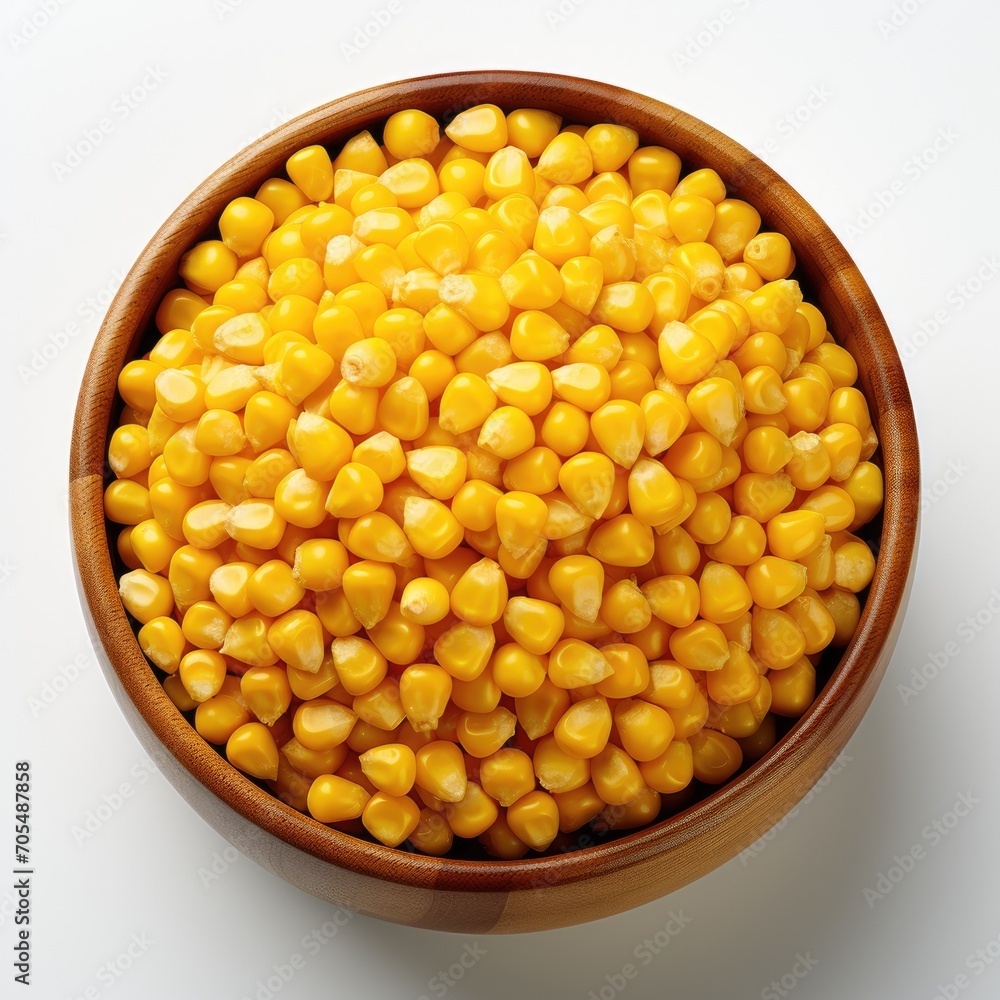 Sweet corn kernels in wooden bowl Sweet corn kernels in wooden bowl