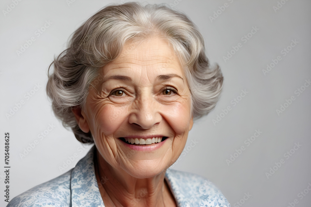 Closeup studio portrait of a smiling elderly lady looking at the camera. Closeup studio portrait of a smiling elderly lady looking at the camera.