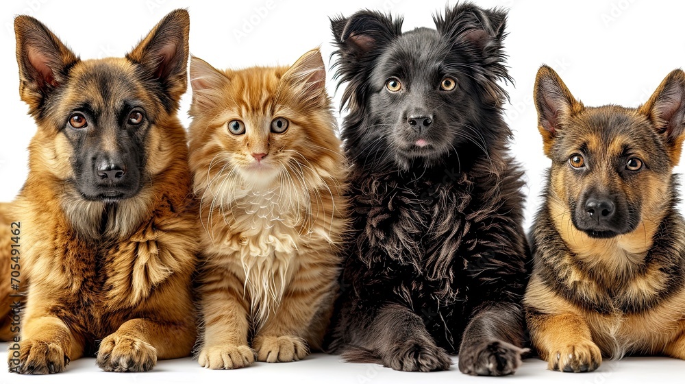 Group Cats Dogs Front White Backgroun, Desktop Wallpaper Backgrounds, Background HD For Designer