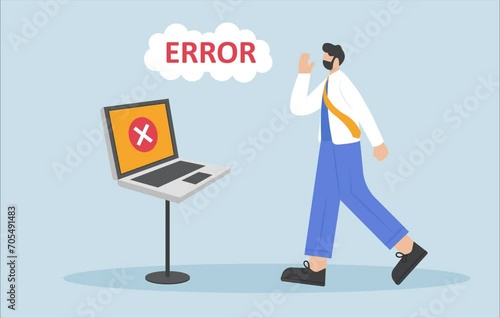 cartoon business man angry with laptop computer stress fail and technology concept, vector, illustration

