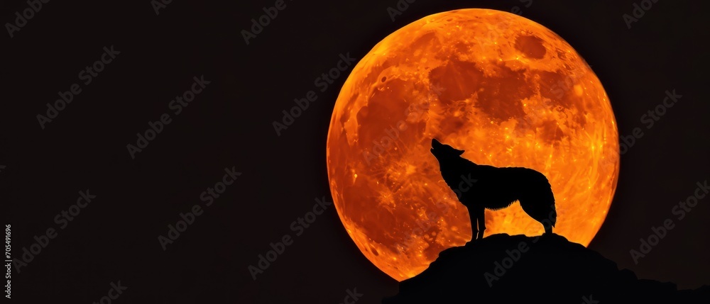Fototapeta premium A wolf howls at the moon.
