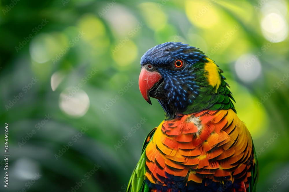 Rainbow Lorikeet Perched Amongst Verdant Foliage Rainbow Lorikeet Perched Amongst Verdant Foliage