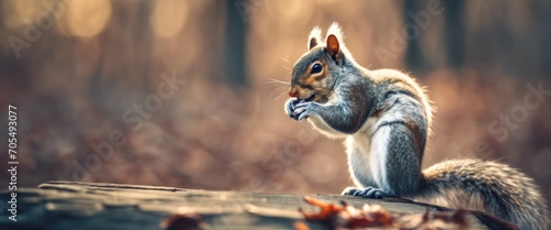 A squirrel is sitting on a branch and eating something © Павел Кишиков