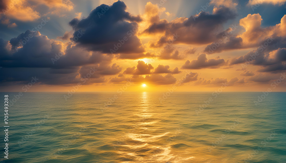 Tropical yellow sea sunset. 