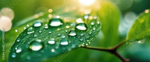 Water drop on green leaf in the morning Beautiful nat made with Generative AI. High quality illustration