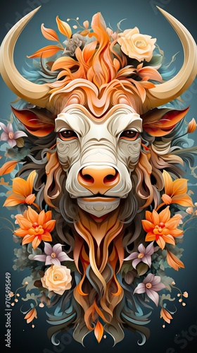 Lunar calendar with an image of a cow head ,New Year Celebration, Chinese New year, Chinese New year Celebratin