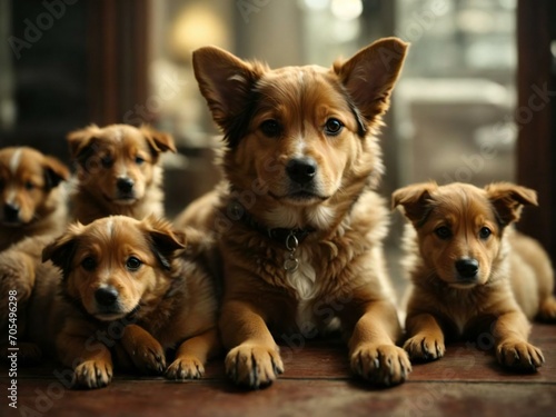 Dog and puppies Generative AI © Mrvn