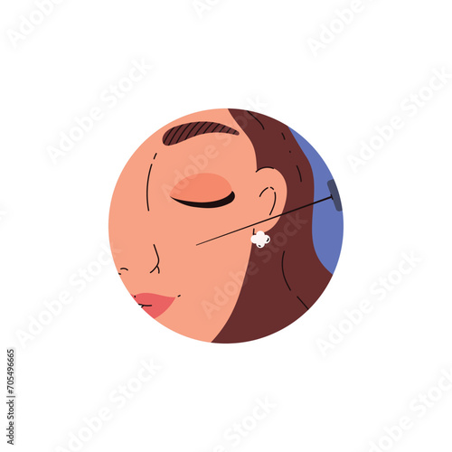 Woman getting procedure of facial beauty injection for skin rejuvenation, vector correction cheekbone mouth with syringe
