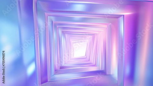 Hyperspace Tunnel. Geometric rectangles rotate from the center and scatter in all directions  with colors of light blue and purple.