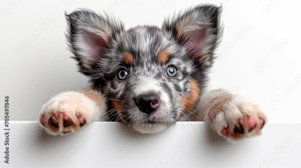 Fototapeta premium Cute Puppy Paws Over White Sign, Desktop Wallpaper Backgrounds, Background HD For Designer