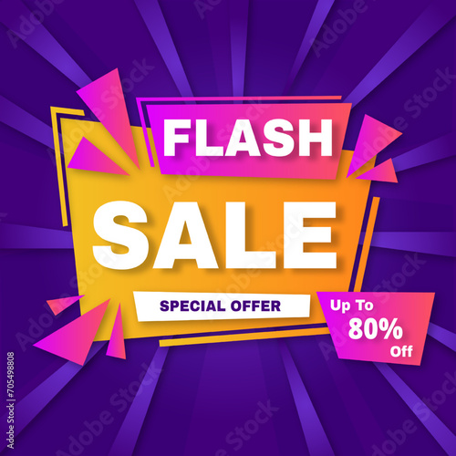 Flash Sale Vector flat design sale background with discount up to 80%. Special Offer. Vector illustration. Get discount 80%.