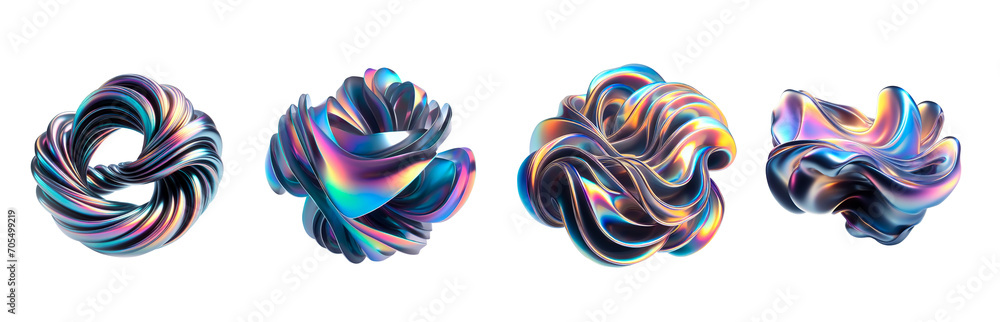 3d fluid abstract metallic holographic colored shape png set transparent background generated by ai 3d fluid abstract metallic holographic colored shape png set transparent background generated by ai