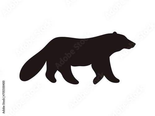 Wolverine black silhouette of animal in profile, vector illustration isolated.