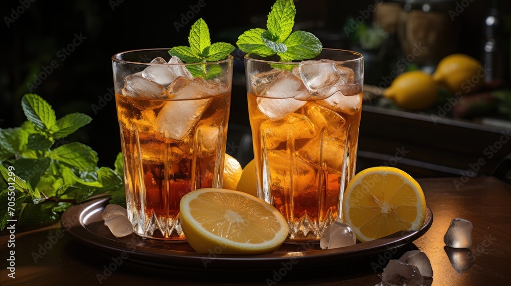 Iced tea with lemon in a glass Iced tea with lemon in a glass