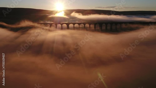 Aerial of The Ribblehead Viaduct at Dawn North Yorkshire photo