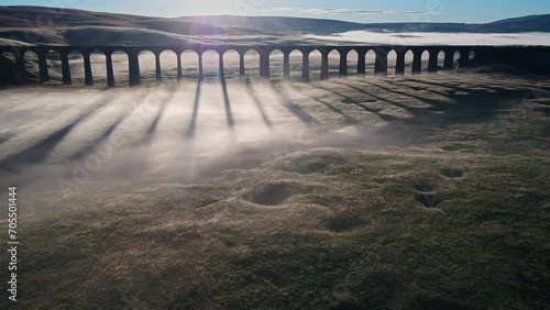 Aerial of The Ribblehead Viaduct at Dawn North Yorkshire photo