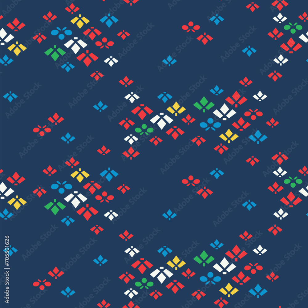 Obraz premium Japanese Geometric Flower Vector Seamless Pattern