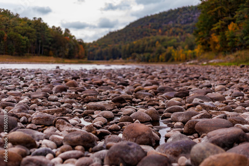 View of rocky river in fall