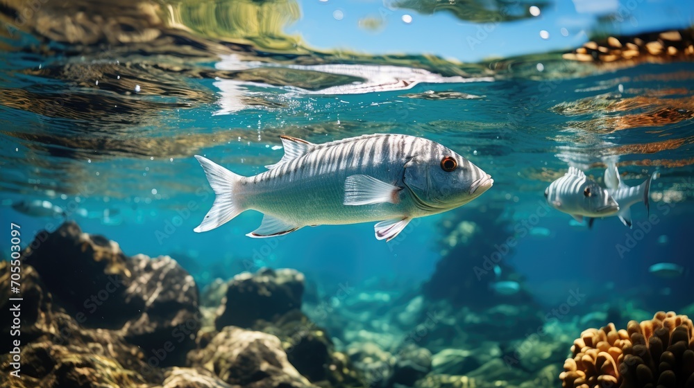 Obraz premium Underwater fish in blue sea water
