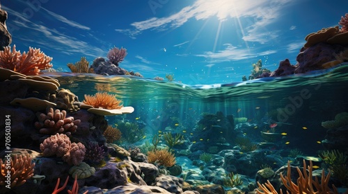 Underwater view of coral reef. Life in tropical waters. © Hnf