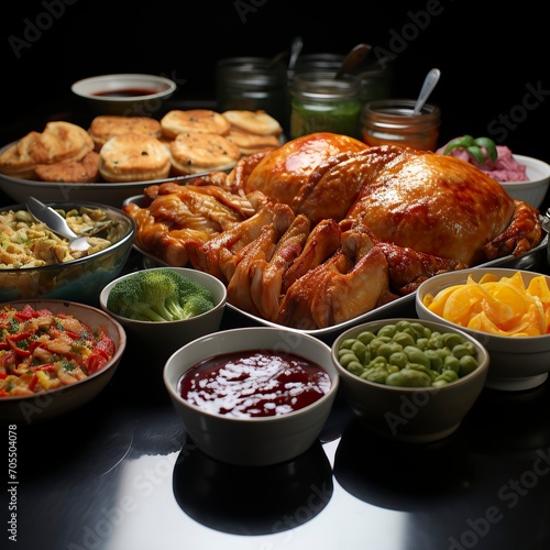   Thanksgiving dinner photorealistic hyperrealistic 8K hyperrealism image,Thanksgiving Day, thanksgiving food