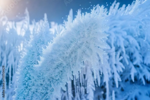 A close-up of frost on a snow-covered sign.