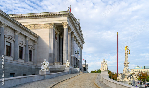 The Austrian Parliament Building and the Pallas Athena Fountain in Vienna, Austria   © mitzo_bs