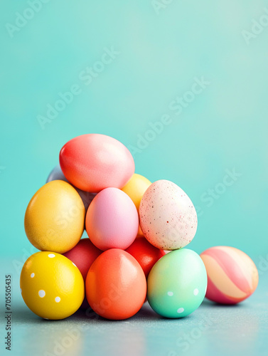 Group of colorful painted Easter eggs on isolated background - ai generative