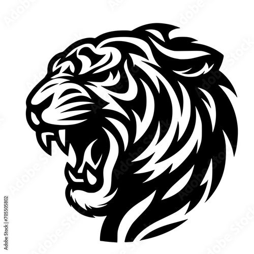 Vector logo of a roaring tiger. Black and white illustration of tiger hiss. vector logo for brand, emblem, tattoo.