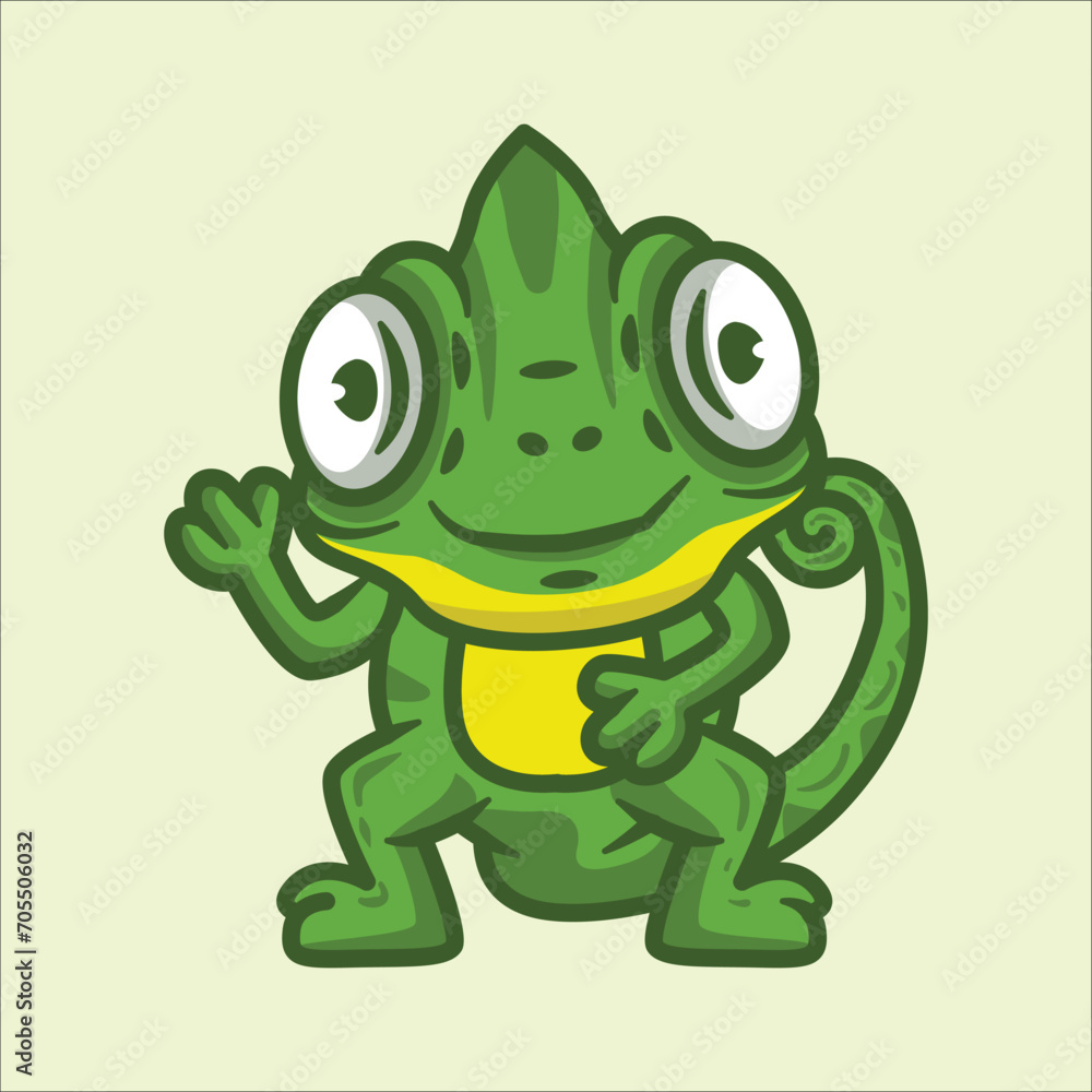 Obraz premium Cute chameleon cartoon vector illustration