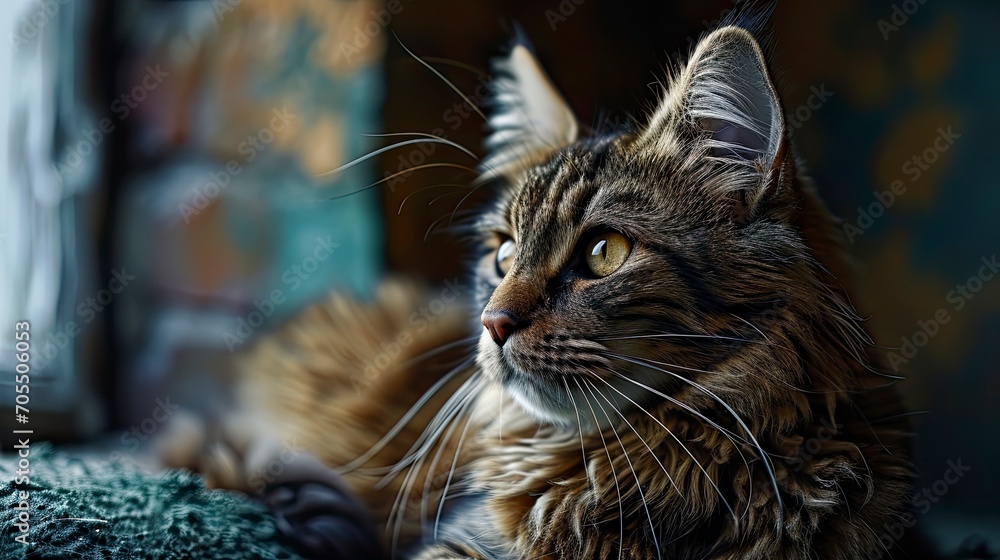 Cat Looks Side Sits On Green, Desktop Wallpaper Backgrounds, Background HD For Designer