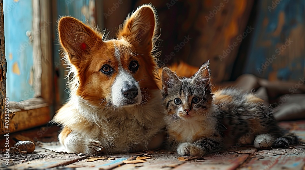 Cute Corgi Dog Fluffy Cat Sitting, Desktop Wallpaper Backgrounds, Background HD For Designer Cute Corgi Dog Fluffy Cat Sitting, Desktop Wallpaper Backgrounds, Background HD For Designer