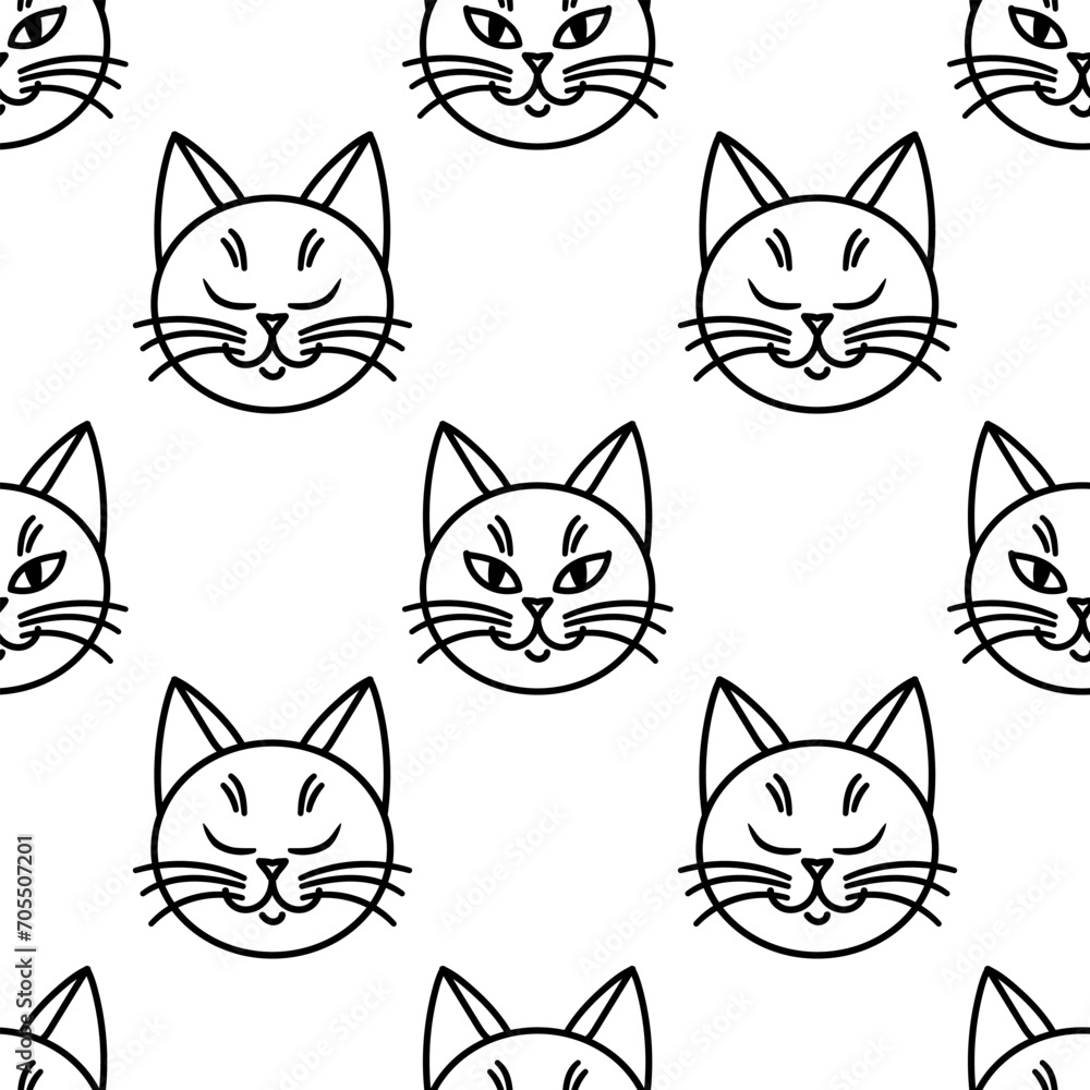 Fototapeta premium Pattern with cute cat faces. Vector illustration.