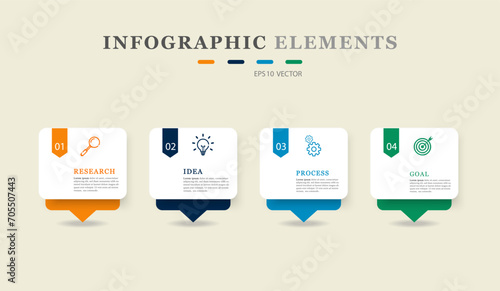 4 step vector infographic design template. Use for process diagrams, presentations, workflow layouts, banners, flow charts, data graphs.