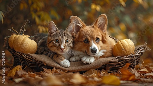 Cute Friends Cat Corgi Dog Bouquet, Desktop Wallpaper Backgrounds, Background HD For Designer