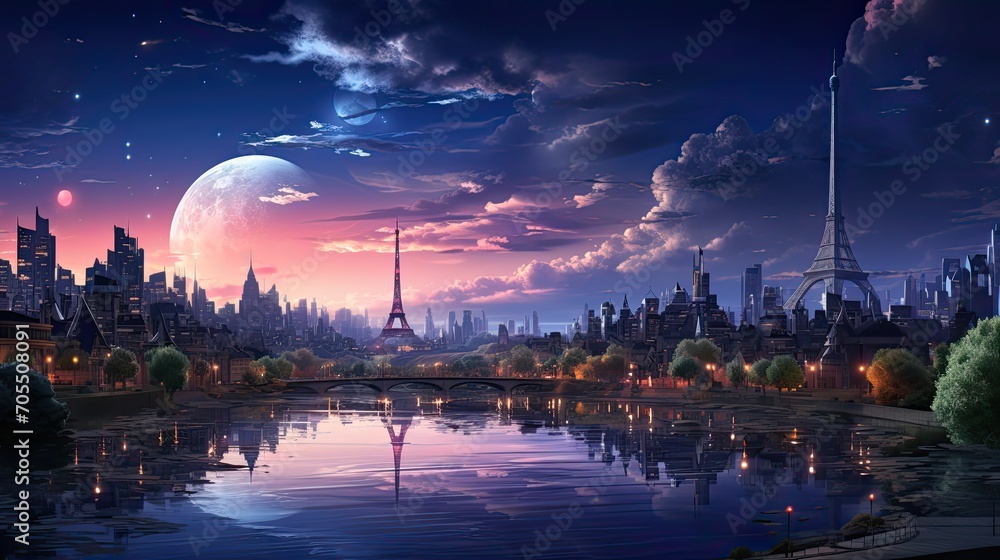 Utopia Anime Futuristic City Skyline Scenery Art Illustration ...