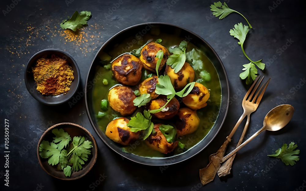 Capture the essence of Aloo Palak in a mouthwatering food photography shot Capture the essence of Aloo Palak in a mouthwatering food photography shot