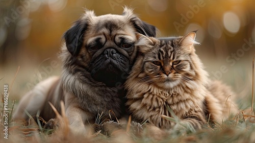 Adorable Pug Cute Cat Sitting Together, Desktop Wallpaper Backgrounds, Background HD For Designer