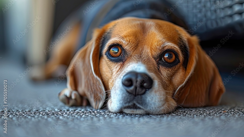 Beagle Dog Lying On Floor Looking, Desktop Wallpaper Backgrounds, Background HD For Designer
