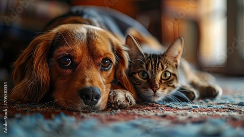 Beagle Dog Brown Cat Lying Together, Desktop Wallpaper Backgrounds, Background HD For Designer © PicTCoral