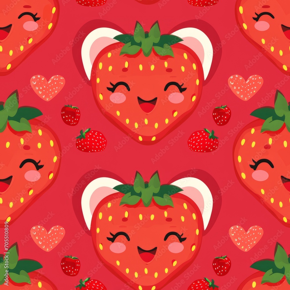 seamless pattern | Strawberry Cupid 2D Illustration: A cupid made of strawberries with a lovable expression. seamless pattern | Strawberry Cupid 2D Illustration: A cupid made of strawberries with a lovable expression.