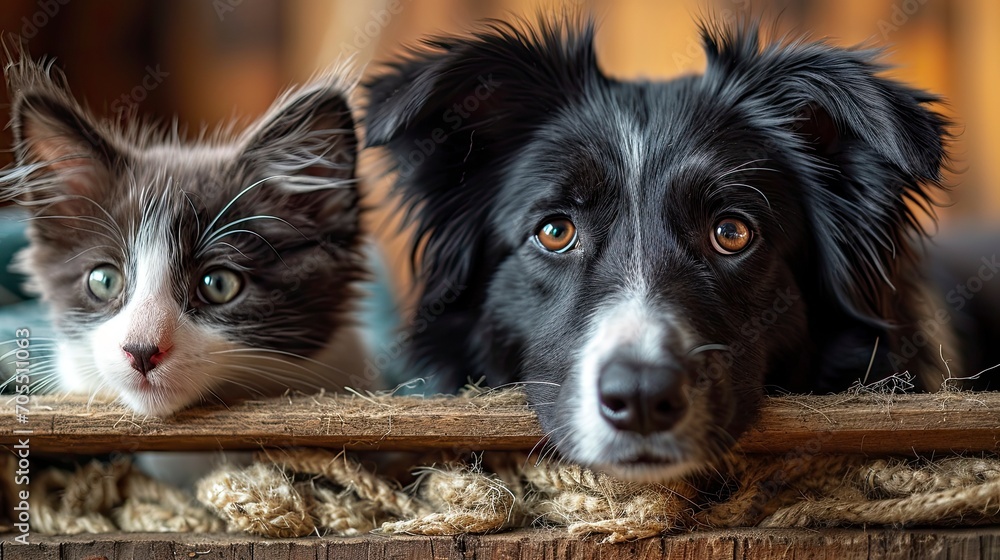 Border Collie Dog Kitten Sit Together, Desktop Wallpaper Backgrounds, Background HD For Designer Border Collie Dog Kitten Sit Together, Desktop Wallpaper Backgrounds, Background HD For Designer