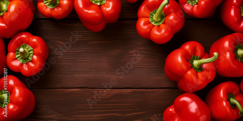Red peppers in a wooden,, Many red peppers heap of ripe big red peppers at a street market red peppers background