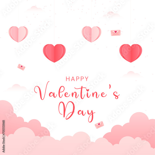 Wallpaper Mural Paper elements in shape of heart flying on pink background. Hanging hearts Valentine's Day, birthday greeting card design. Torontodigital.ca