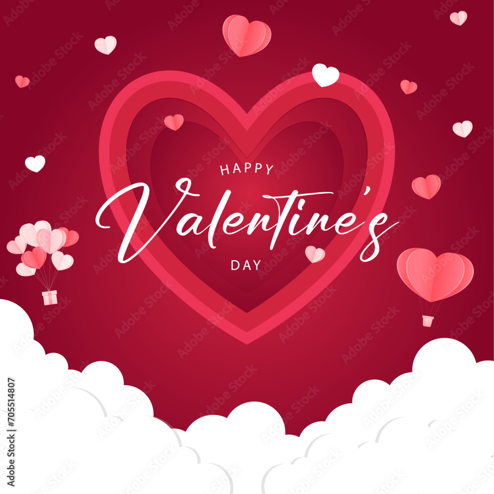 Valentine's day social media banner template with heart shape ballon flying. vector illustration

