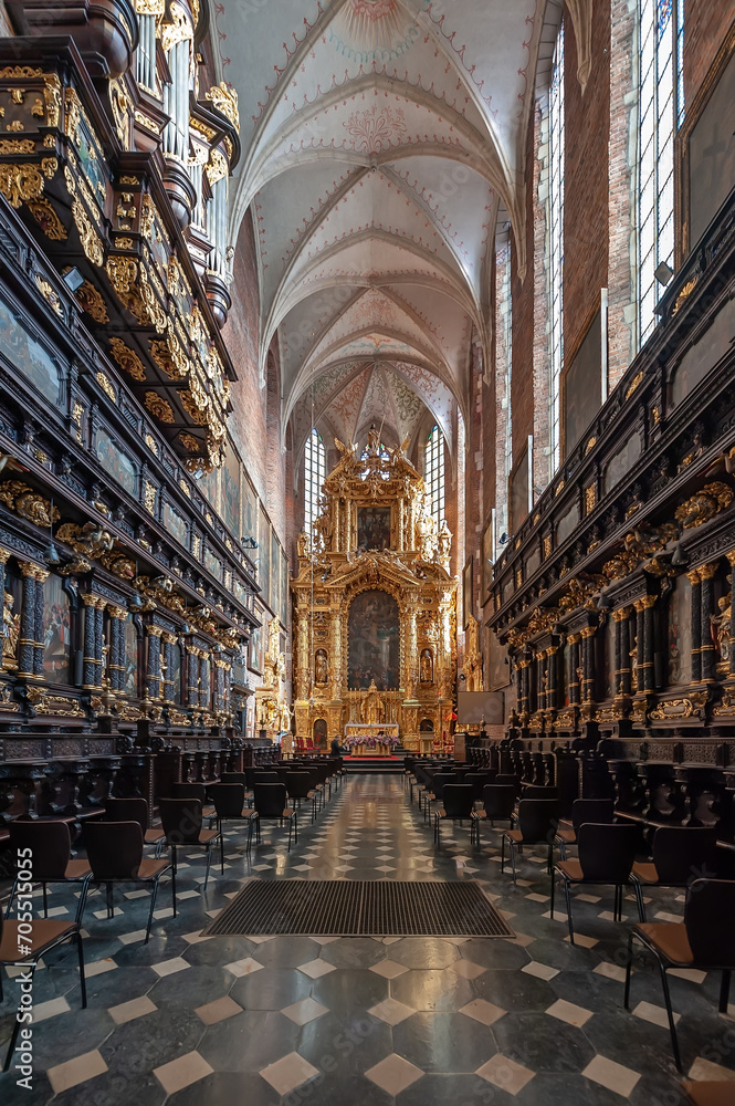 The central nave of Corpus Christi Church (Kosciól Bozego Ciala) in Kazimierz, Krakow, Poland