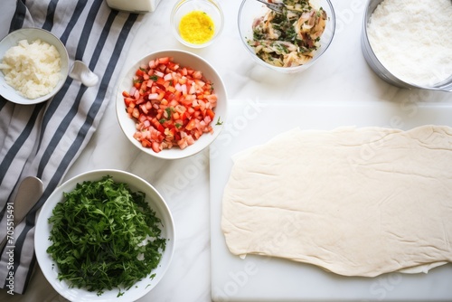 laying out ingredients for calzone filling