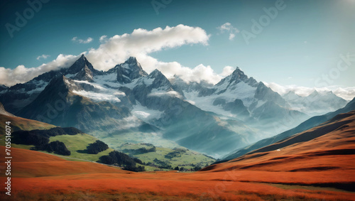 Stunning Mountain View over a Grassy Plain Generative AI